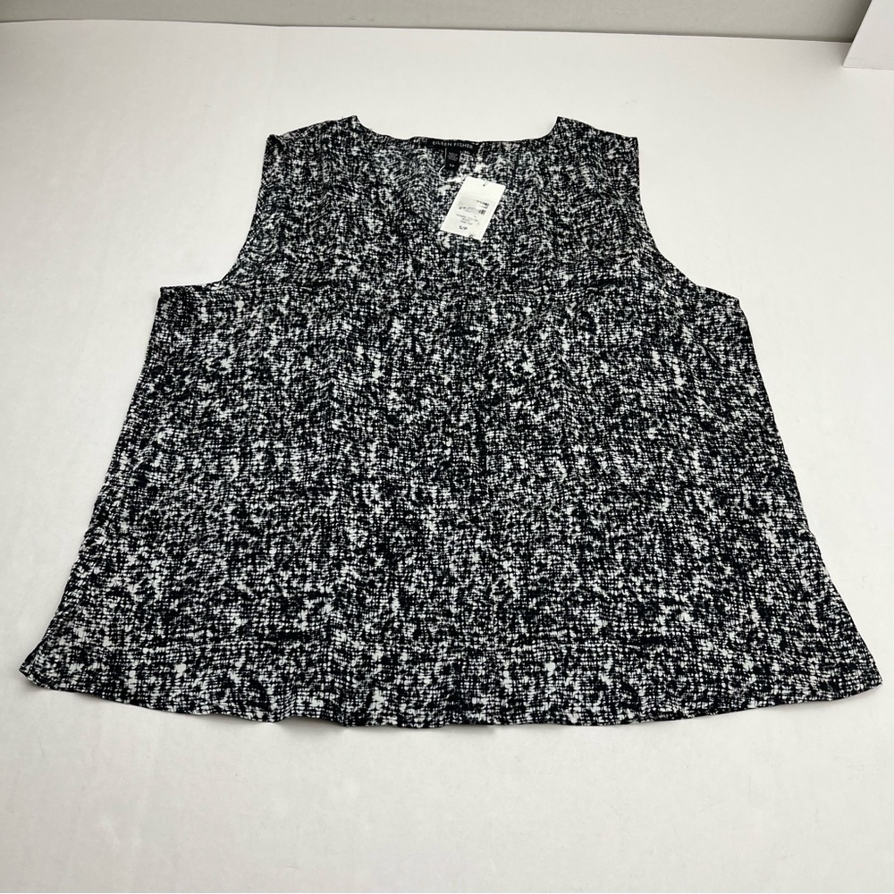 Eileen Fisher Prism Silk Organic Cotton V-Neck Top Womens Size Small Black NEW